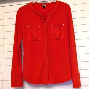 Dana Buchman Button Front Poly Blend Top